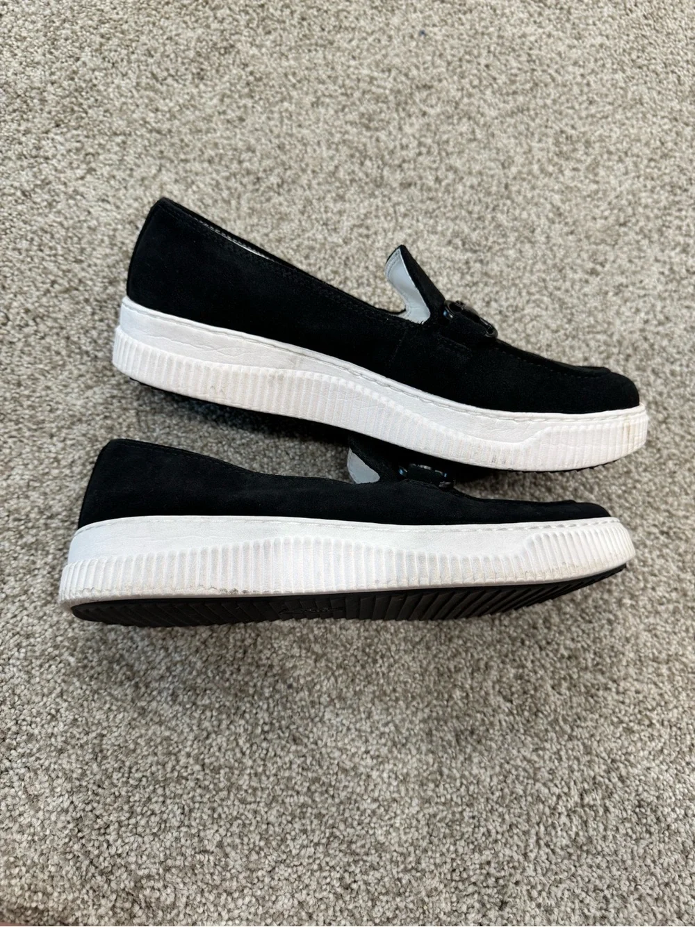 Sofft Black Suede Slip-On Loafer with White Platform Sole